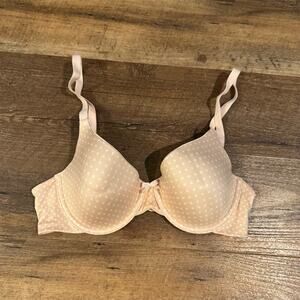 Maidenform Comfort Devotion T-Shirt Bra Size 36C Blush Pink Polka Dot Bow